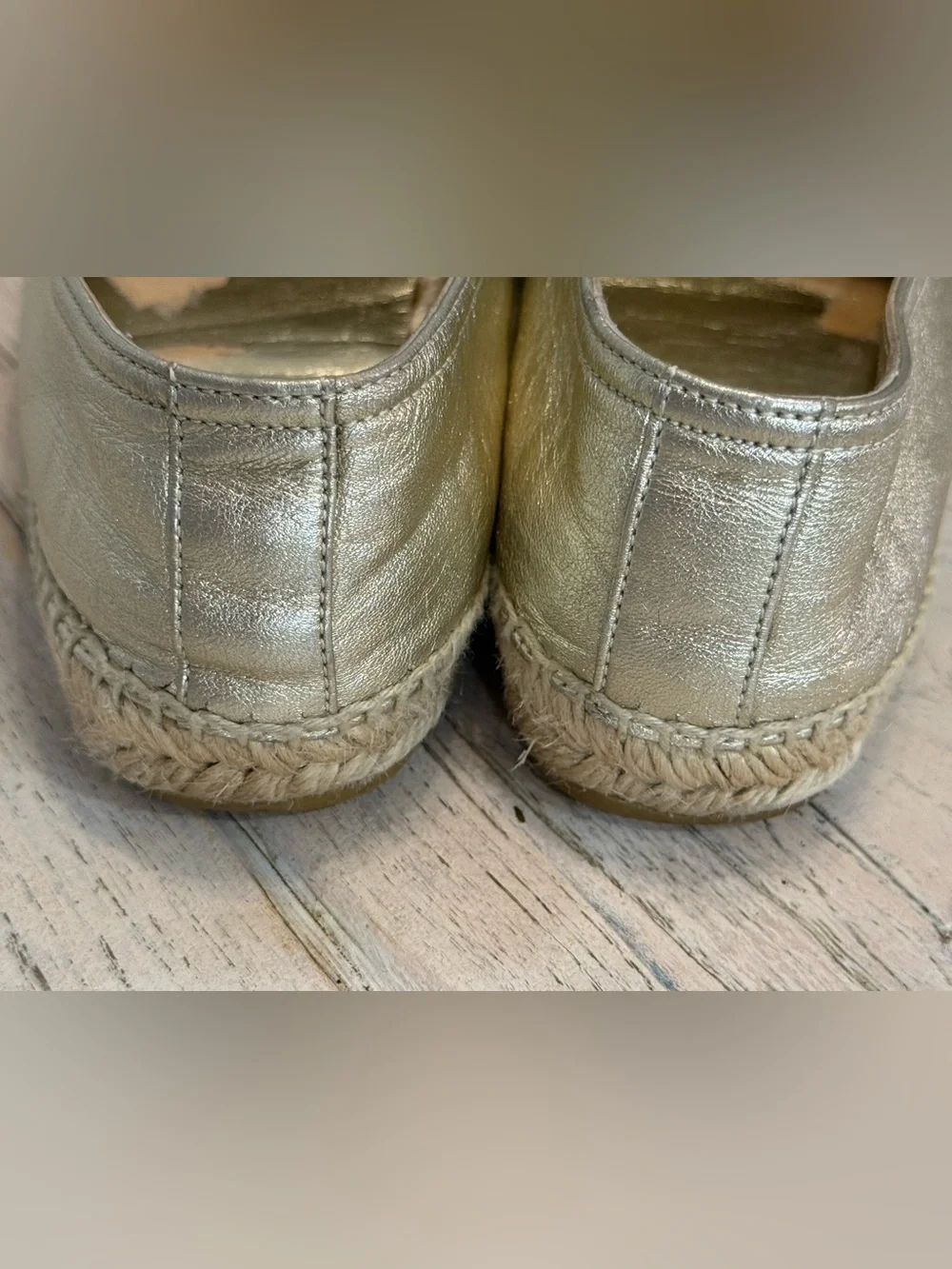 Yves Saint Laurent Gold Leather Monogram Espadrilles size 37.5